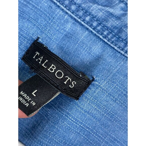 Talbots Blue Chambray Denim Button Up Long Sleeve Shirt Top Size Large Lyocell - Picture 16 of 16